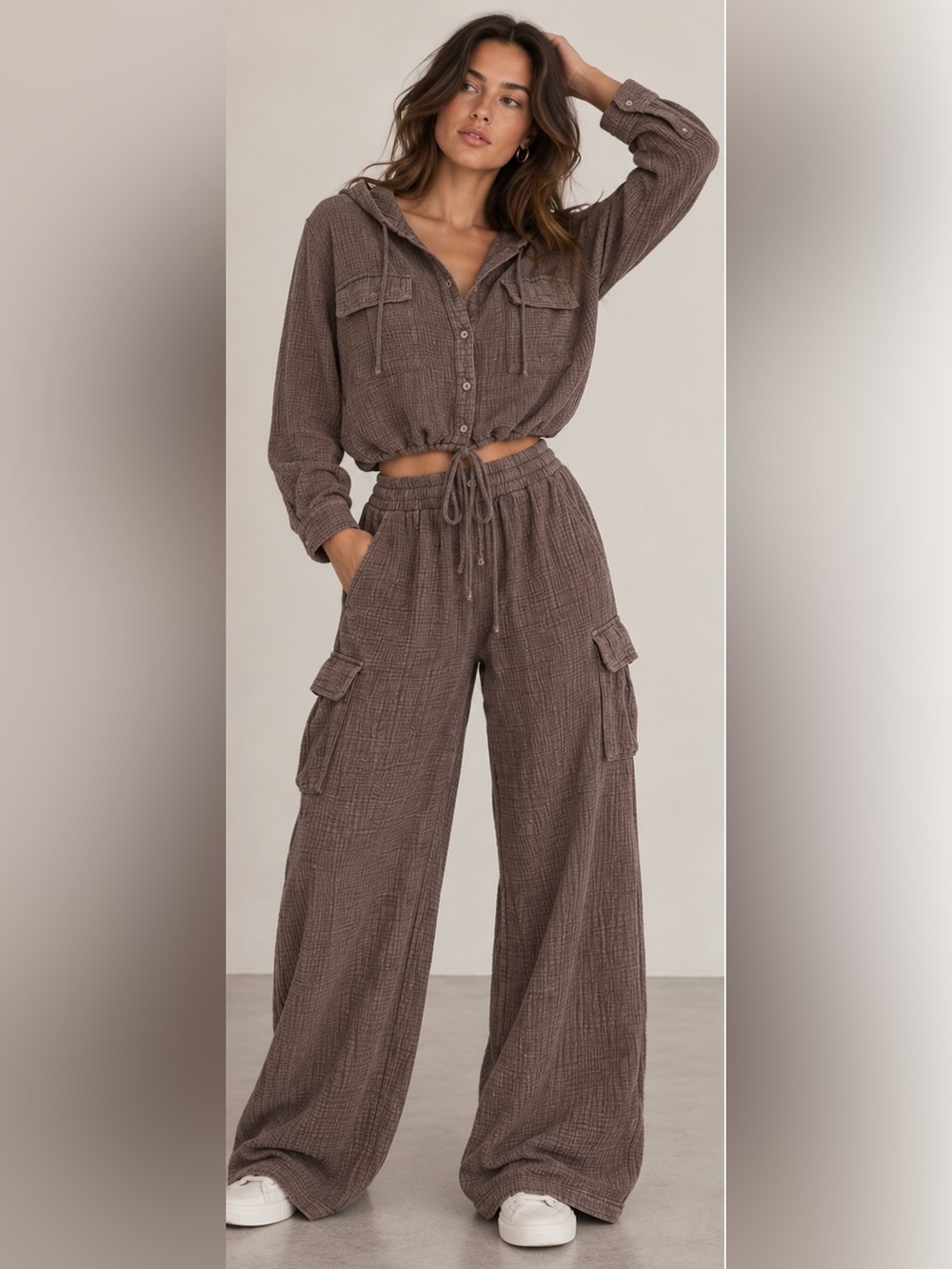 MINAA MONROE Rich Wife Cargo Set Brown Taupe Size M NWOT